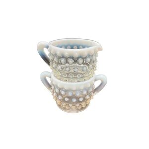 Vintage Hobnail Moonstone Opalescent Small Cream & Sugar